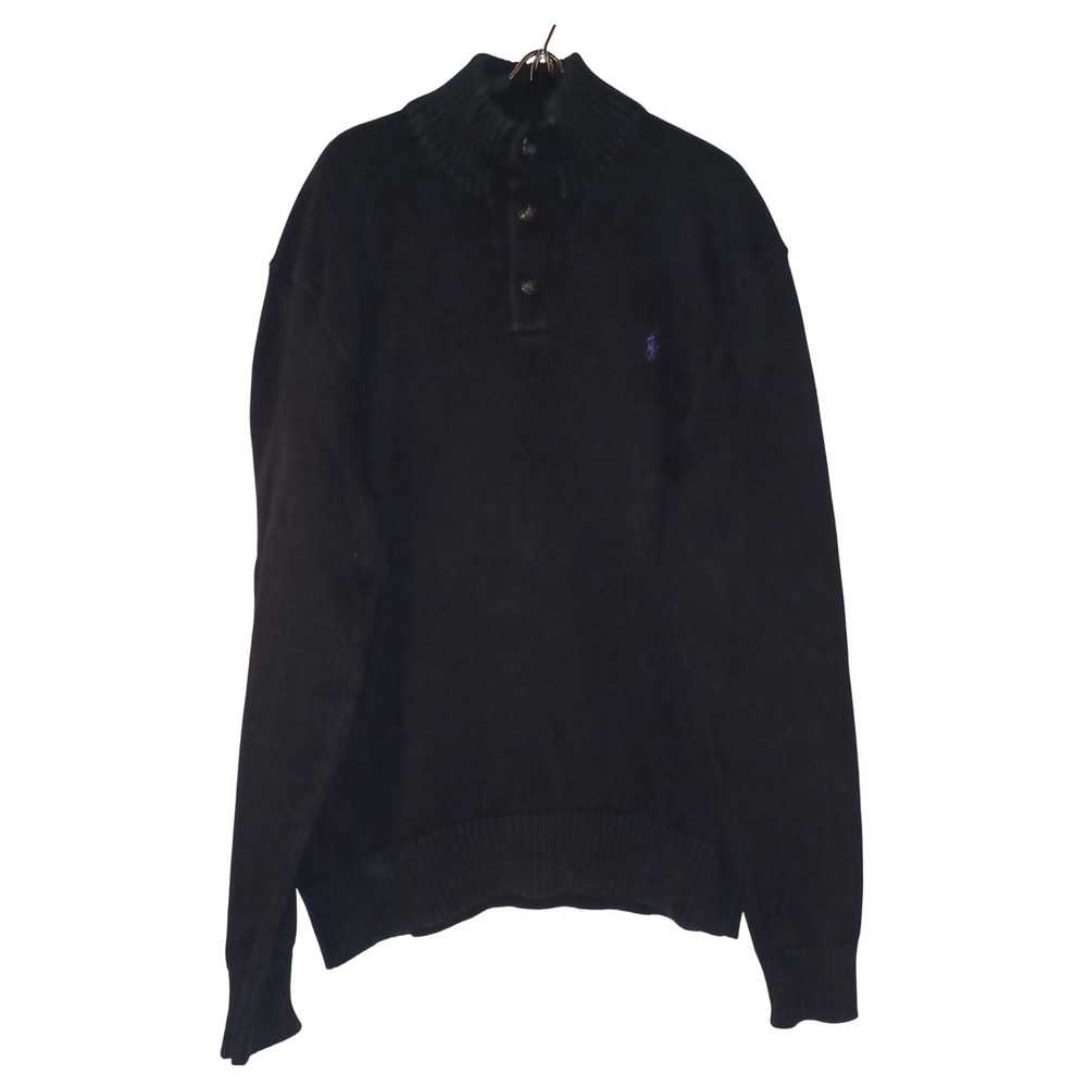 Polo Ralph Lauren Sweater Men XL Black Mock Neck Cotton Preppy Old Money Classic - Picture 2 of 6